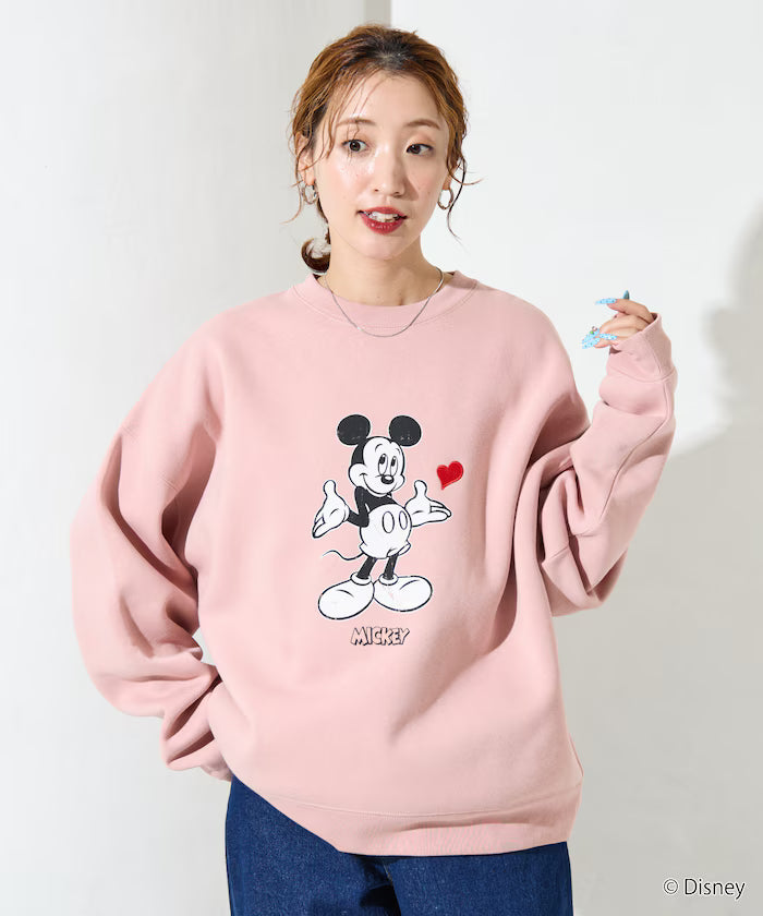 DISNEY/Mickey Mouse/Custom Crew Neck Printed Sweatshirt/Heart [Limited Edition]