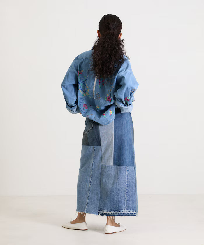 Open Collar Embroidered Shirt Jacket