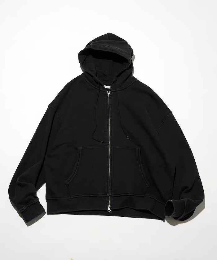 Chemical Wash Short Zip Hoodie - Black