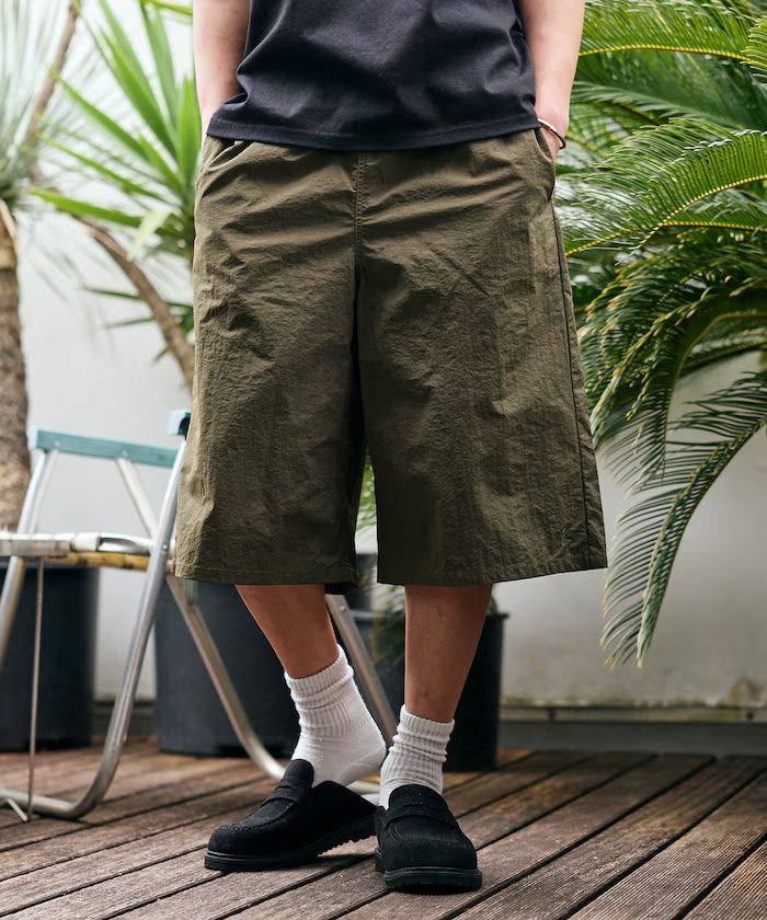 Nylon Sleek Water Length Baggy Shorts - Olive