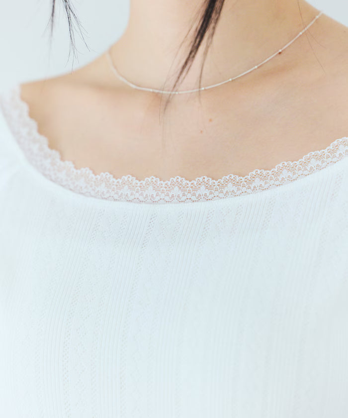 Boat Neck Pullover Knit Lace T-Shirt