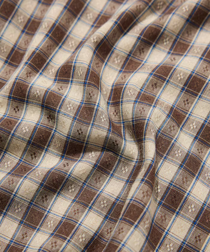 Dobby Woven Check Relaxed Open Collar Short Sleeve Shirt