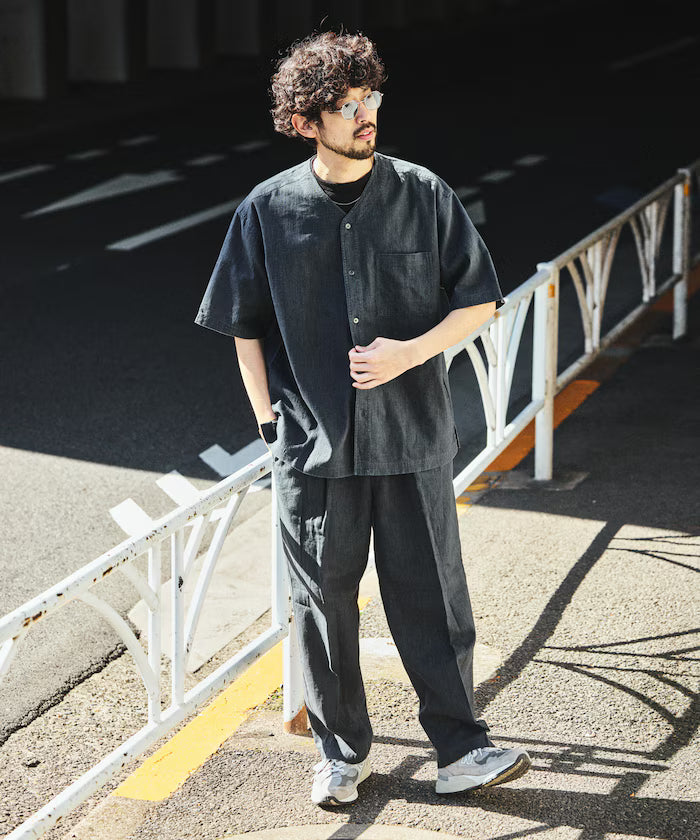 LINEN COTTON V NECK SHIRT