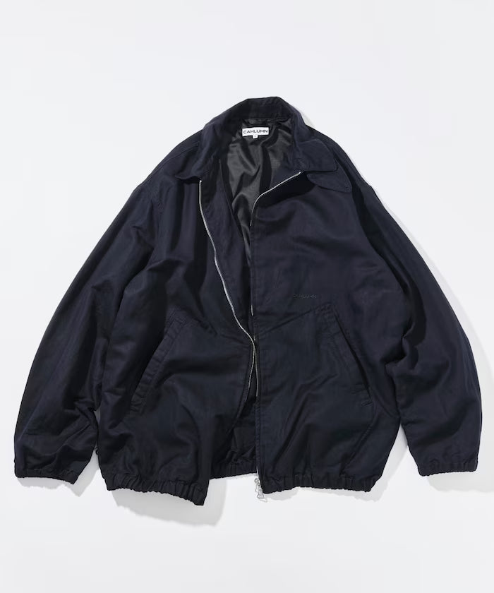 Cotton Linen Harrington Jacket - navy