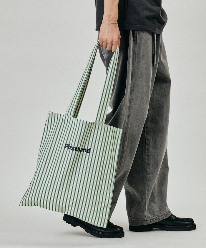 Stripe Print Canvas Tote Bag - Green