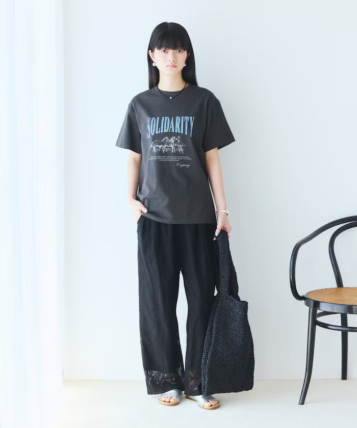 Comfortable Logo Horse Print Crew Neck T-Shirt