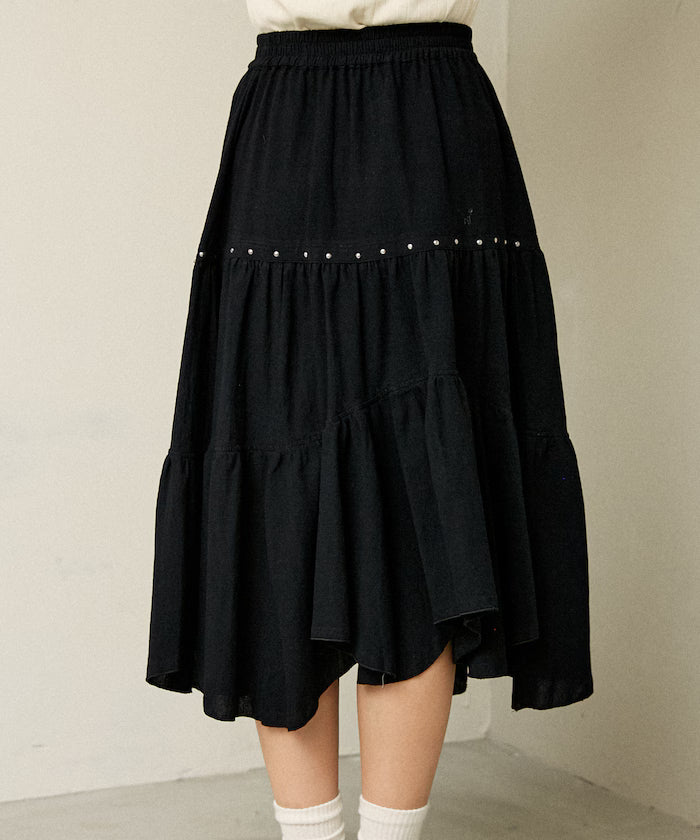 Studded Asymmetrical Tiered Skirt Limited Edition