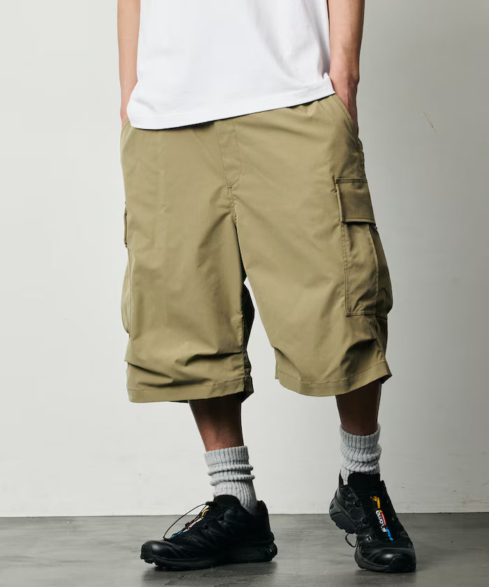 Quick Dry Fabric Wide Silhouette Poly Rip Cross Short Cargo Pants/UV Cut/Quick Dry 【Limited Release】