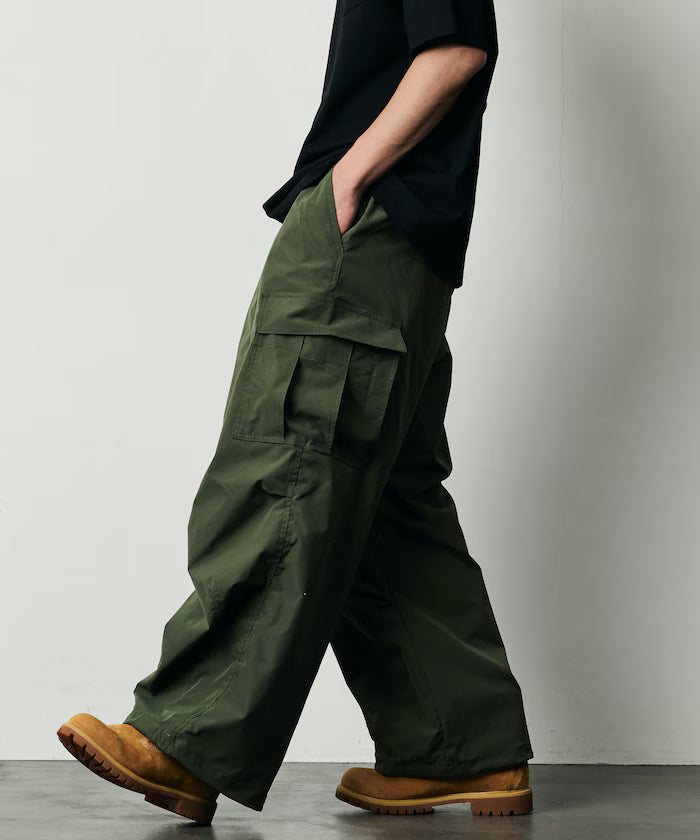 Quick Dry Fabric Wide Silhouette Poly Ripstop Cargo Pants/UV Cut/Quick Dry 【Limited Release】 - Olive