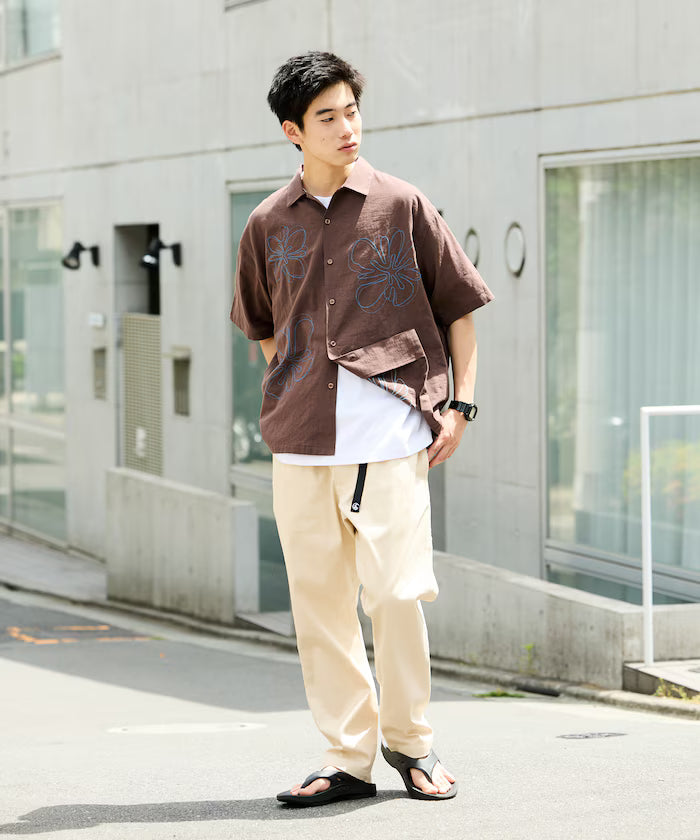 Relaxed Fit Flower Embroidered Short Sleeve Open Collar Shirt [Limited Edition]