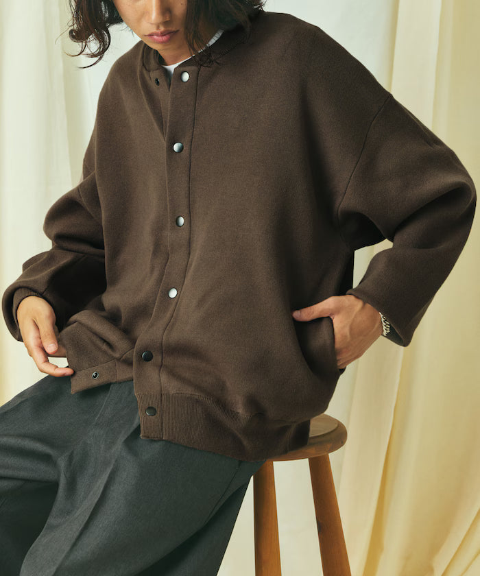 Relax Fit Relax Fit Sweat-like Knit Crew Neck Snap Cardigan [Limited Edition] - Brown