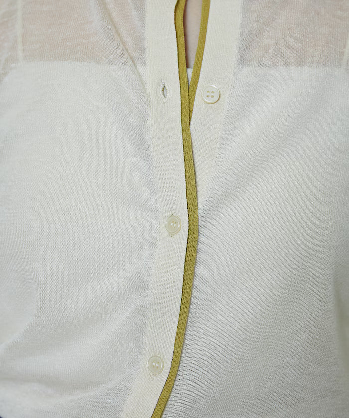 Washable Linen Color Block Sheer Knit Cardigan Limited Edition