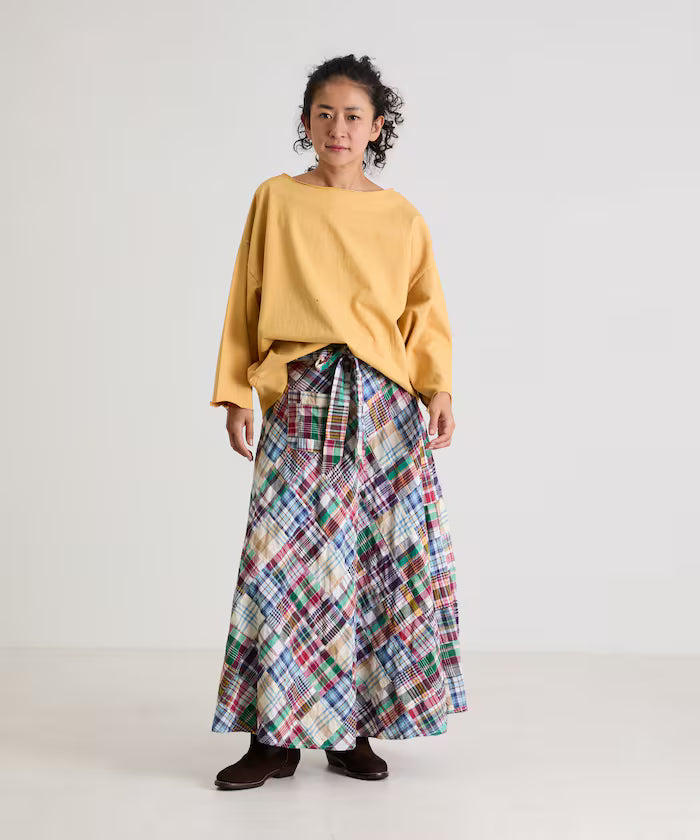 Indian patchwork check wrap skirt