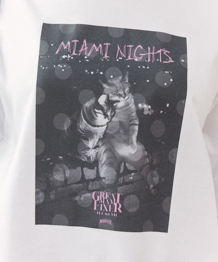<Functional Material> MIAMI NIGHTS Cat Photo T-shirt Limited Edition