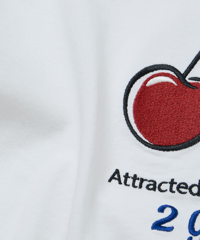 Relaxed Fit Design Back Embroidery Crew Neck T-Shirt / Cherry / Ringer 【Limited Edition】