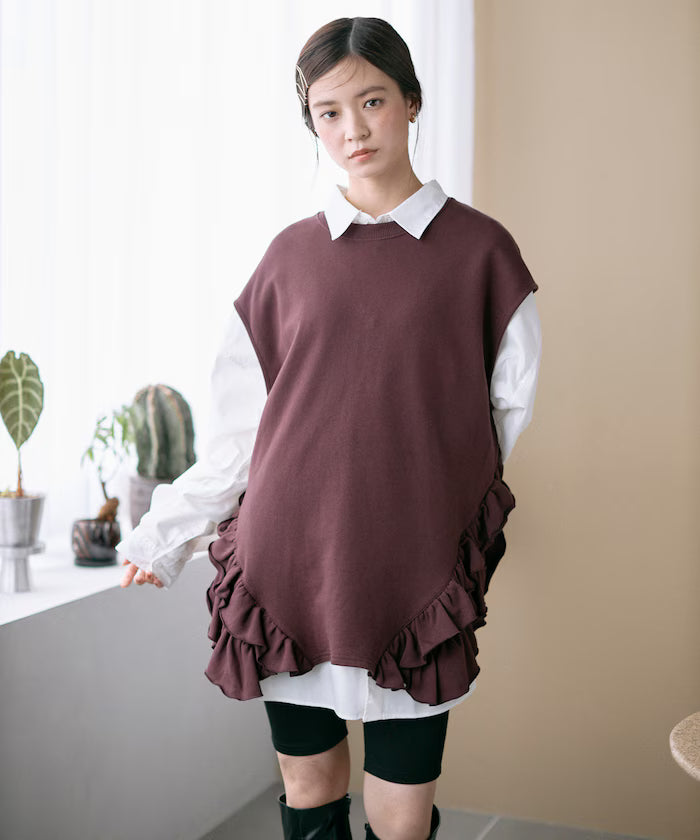 Organic Cotton Frill Hem Top / Relaxed Fit / French Terry Sweat / Best