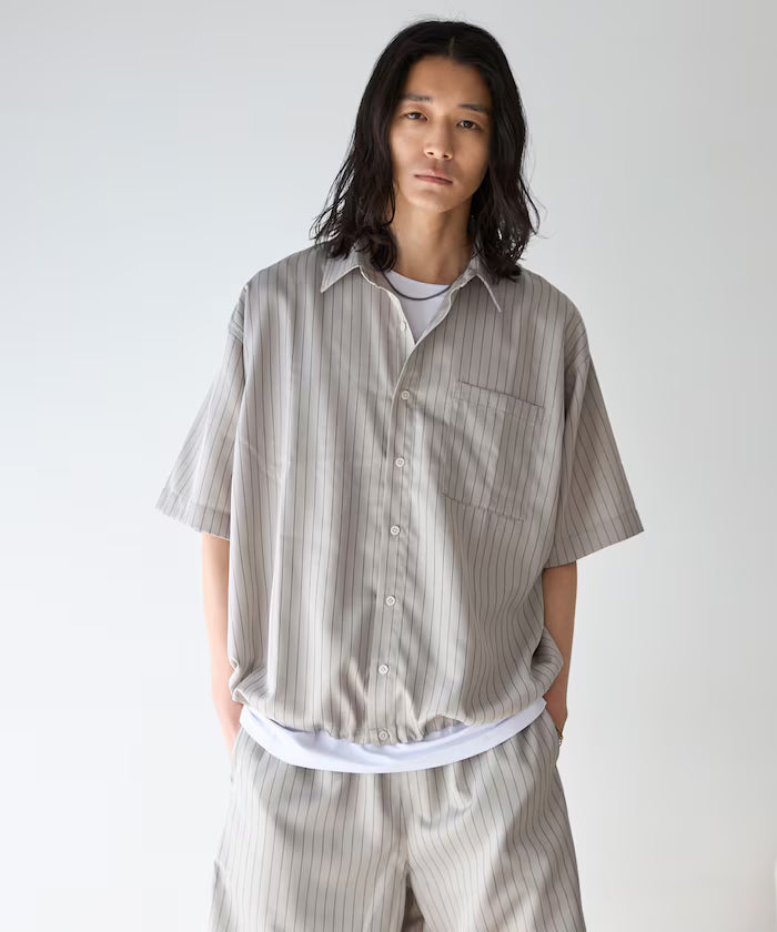 Spindle Stripe Short Sleeve Shirt / Compatible with Setup - Beige