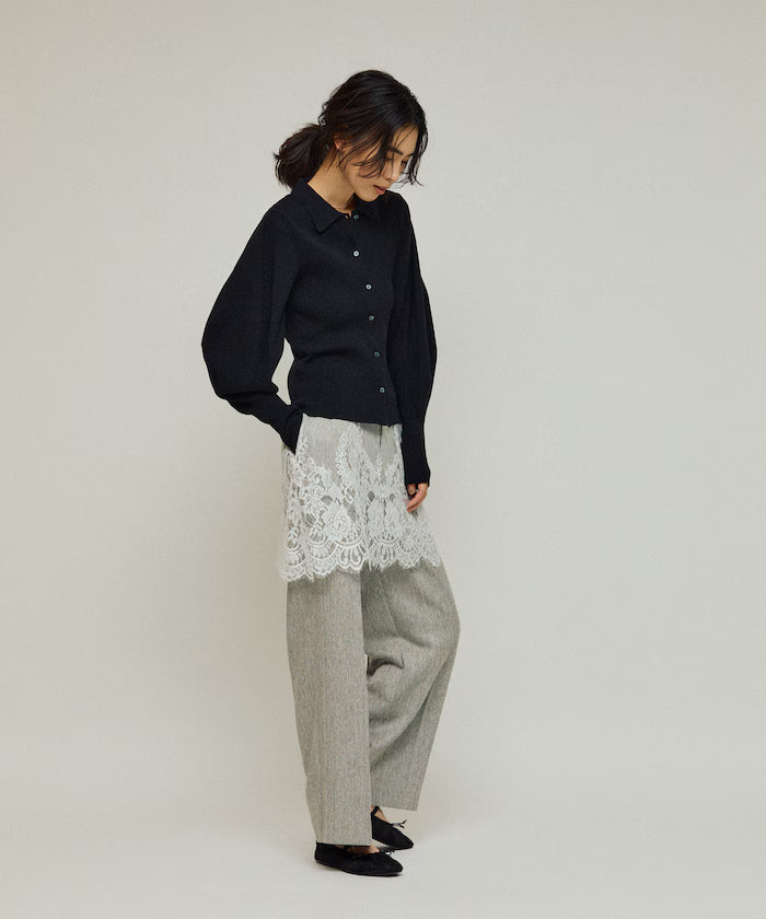 Lace Layered Slacks / Center Press Wide Slacks