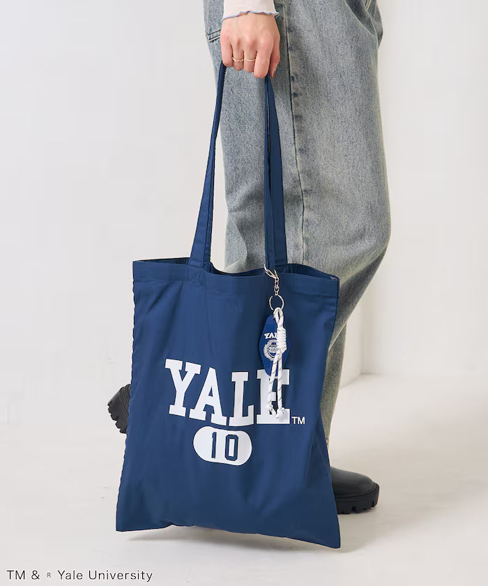 College Logo Tote Bag with Key Charm/A4 Size Tote Bag - Navy