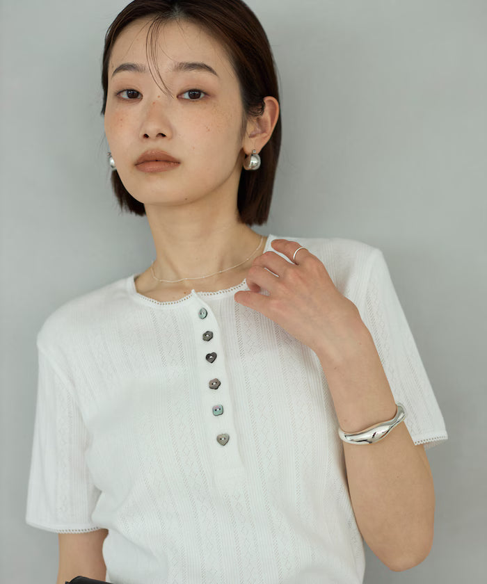 Henry Neck Knitted Lace T-Shirt