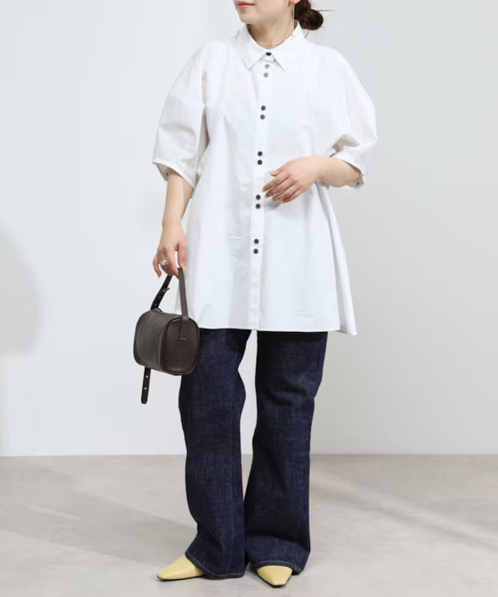 Switching Design Balloon Sleeve Shirt / 5-Minute Sleeve Blouse [Limited Edition]