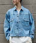Short-Length Relaxed Denim Trucker Jacket - Sax blue