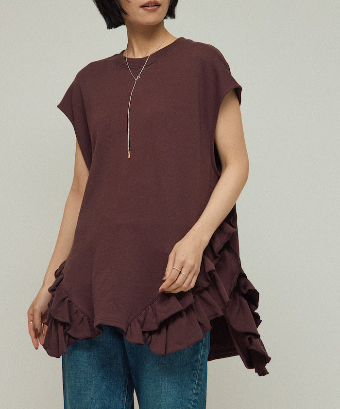 Organic Cotton Frill Hem Top / Relaxed Fit / French Terry Sweat / Best