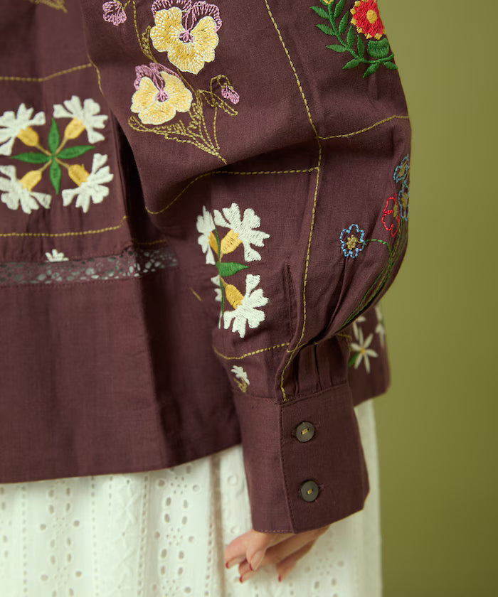 Patchwork Floral Embroidery Long Sleeve Shirt