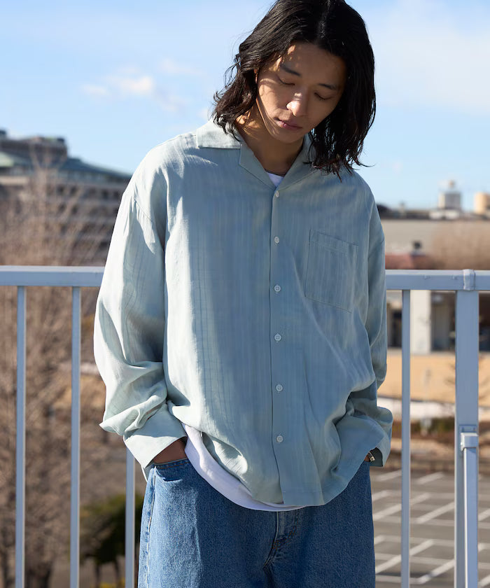 Dobby Woven Long Sleeve Open Collar Shirt / Big Silhouette
