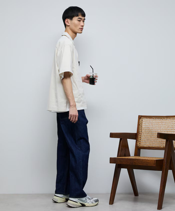 Ramie Blend Oversize Short Sleeve Open Collar Shirt / Easy Care Shirt / Linen Blend Short Sleeve Shirt