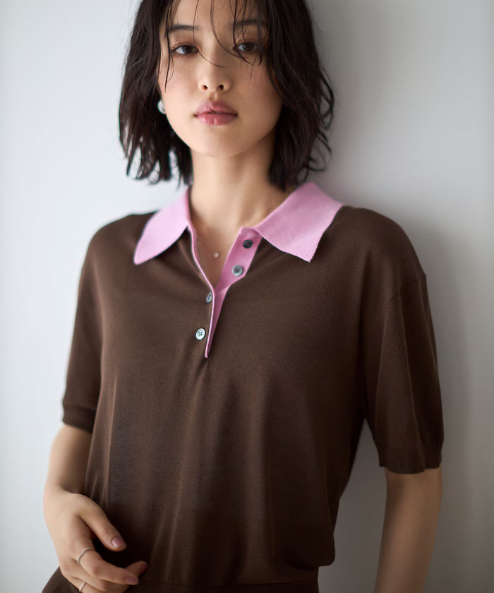 Relaxed Fit Color Design Polo Knit / Bicolor / Multi Stripe