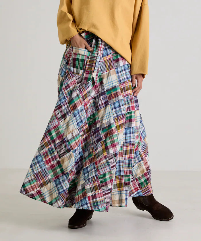 Indian patchwork check wrap skirt