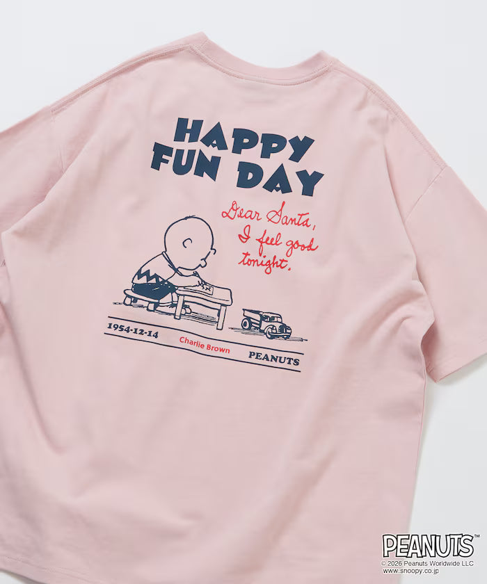 PEANUTS/Peanuts Exclusive Big Silhouette Back Print Crew Neck T-Shirt/HAPPY FUN DAY [Limited Release]