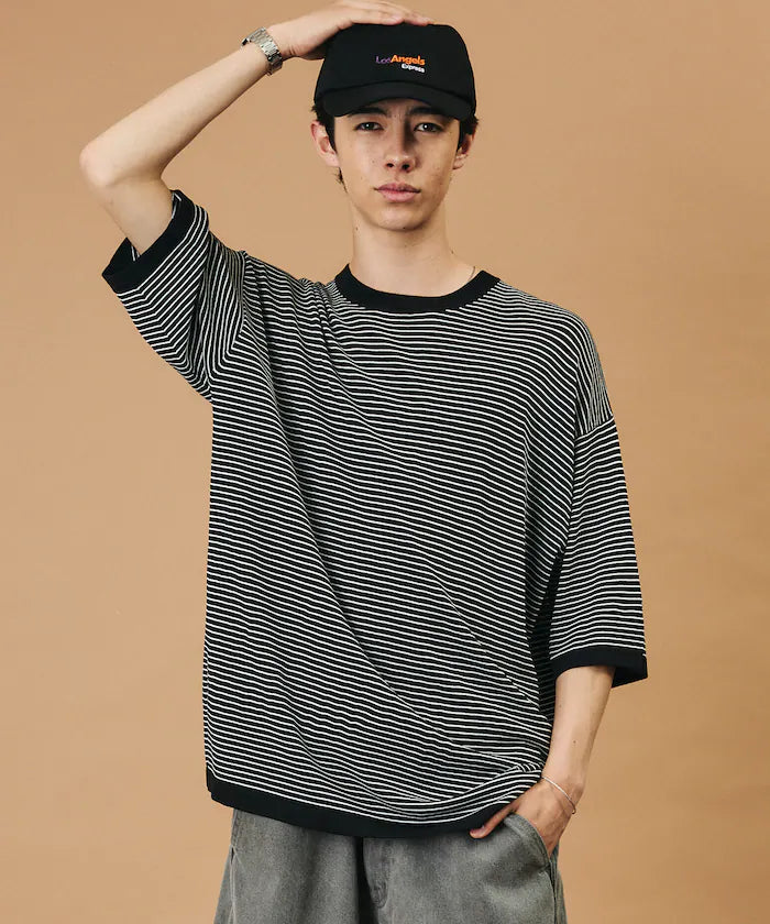 [New Color Added] SUPER ICE / Super Ice Crew Neck Knit T-Shirt / Contact Cooling - Border (BLK×WHT)