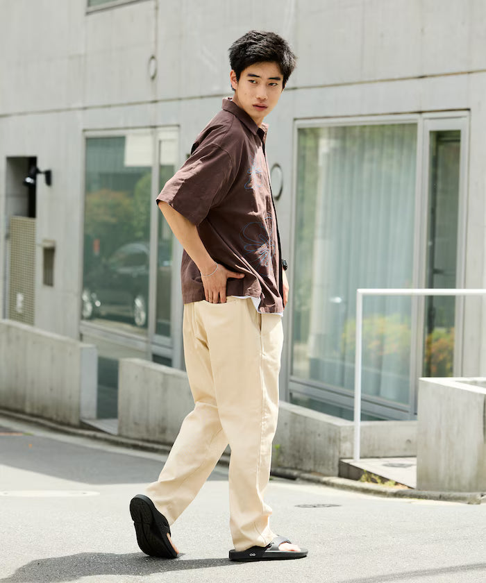 Relaxed Fit Flower Embroidered Short Sleeve Open Collar Shirt [Limited Edition]