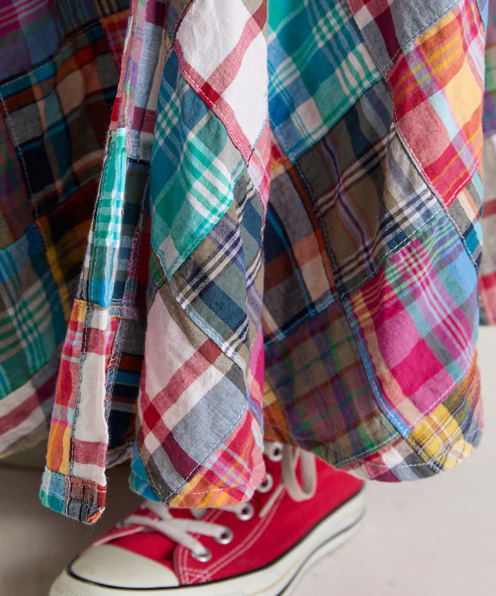 Indian patchwork check wrap skirt