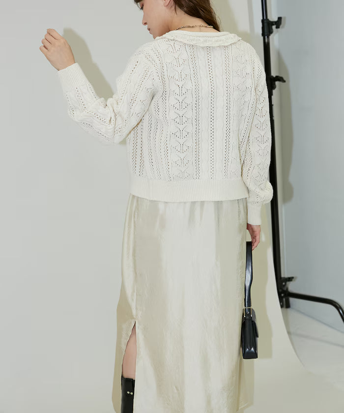 Mixed Material Shirring Satin Dress Limited Release