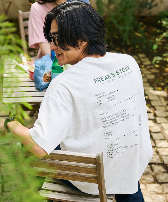 Big Silhouette Receipt Motif Back Print T-Shirt 【Limited Edition】 - Ash Gray