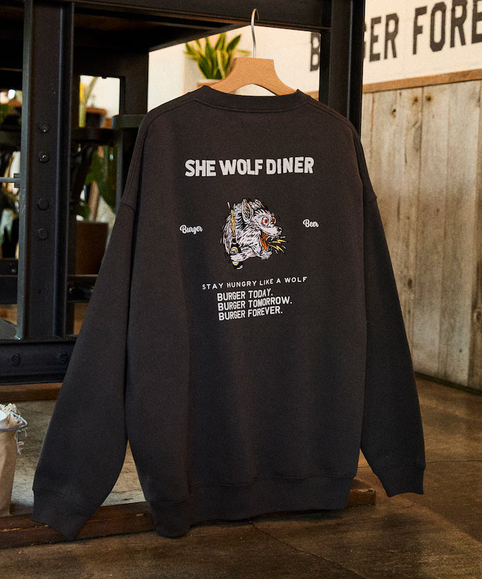 SHE WOLF DINER×FREAK'S STORE/She Wolf Diner Exclusive Big Silhouette Back Embroidered Crewneck Sweatshirt/WOLF [Limited Edition]