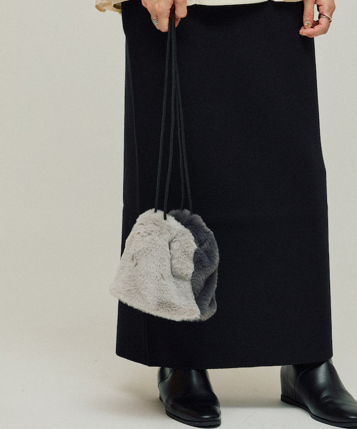 Fake Fur Mini Drawstring Bag - Gray