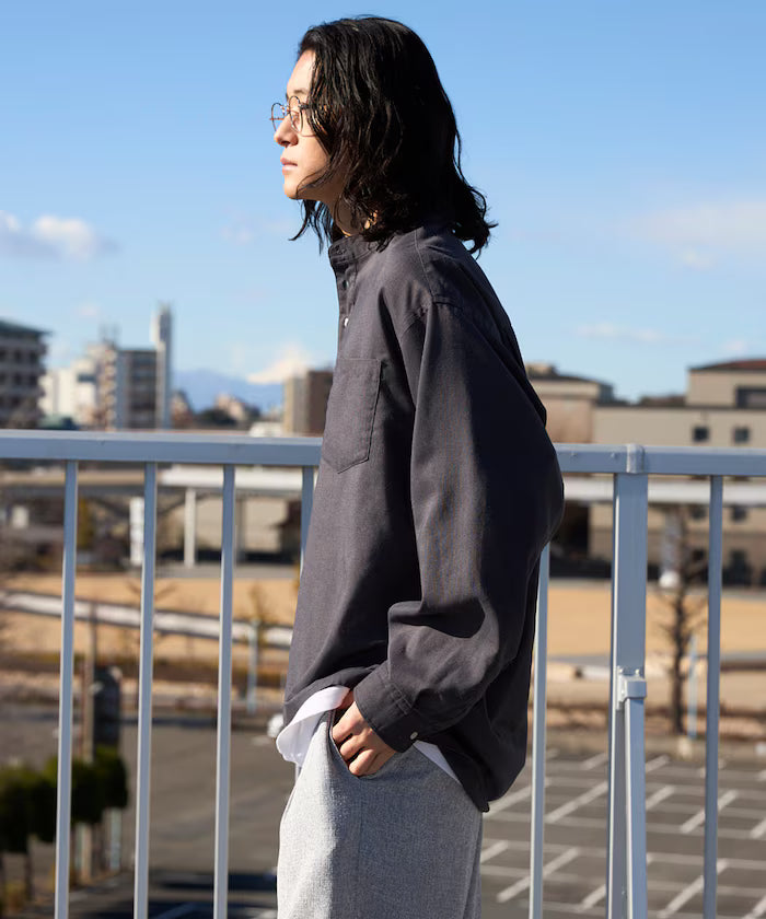 Relax Fit Linen Mix Band Collar Pullover Shirt [Limited Edition]