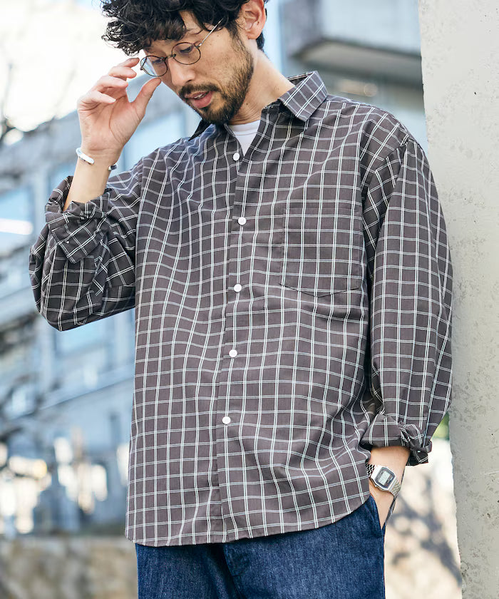 AIRDRY HIGH TECHYARN high-performance material broad regular color shirt long sleeve/quick-drying/heat shielding - Other/Pattern 1