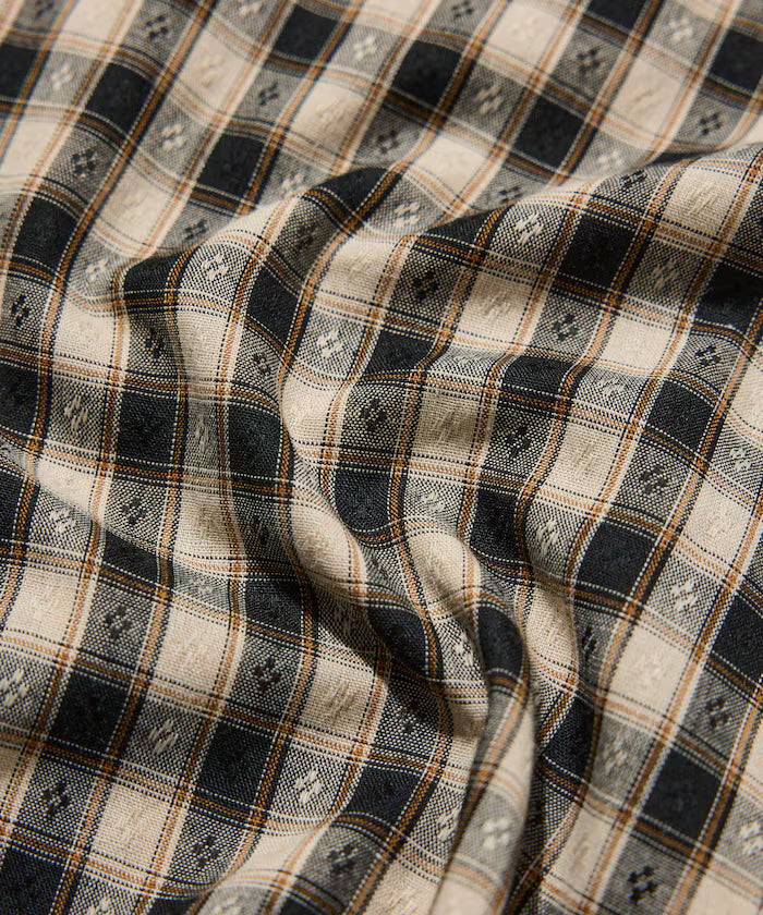 Dobby Woven Check Relaxed Open Collar Short Sleeve Shirt