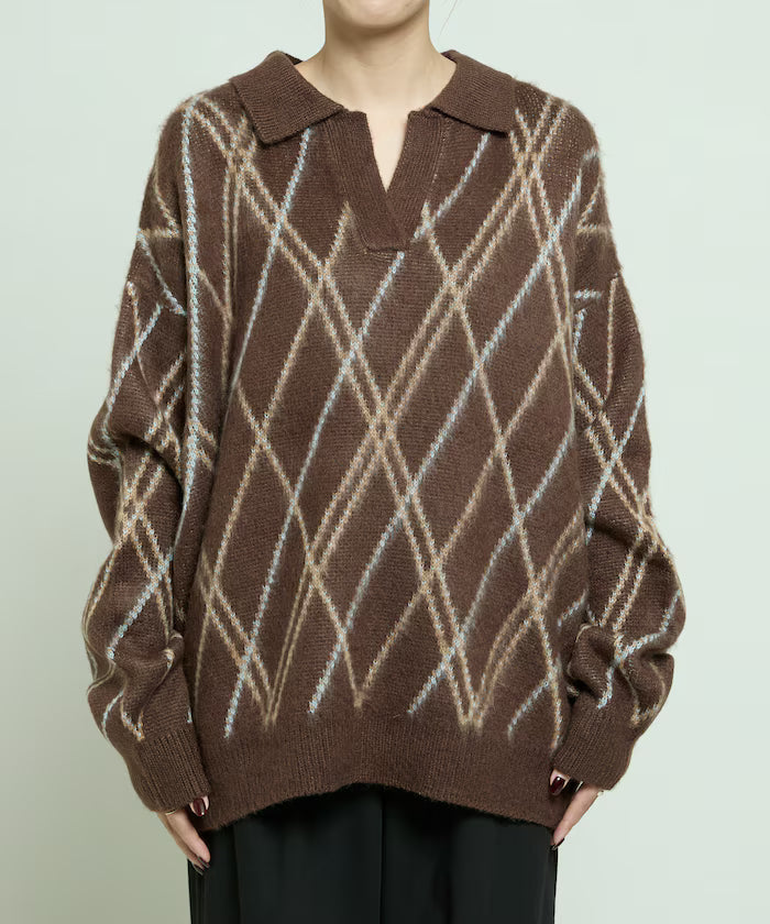 Checked pattern mohair touch skimmer knit limited edition
