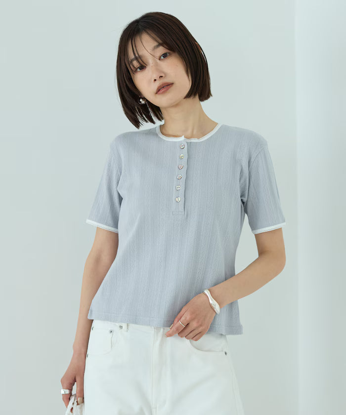 Henry Neck Knitted Lace T-Shirt