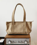 Wide Canvas Tote Bag - Camel