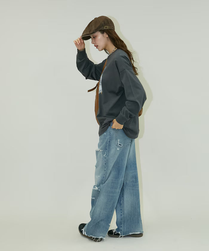 Handwritten-style Cat Print Foil Logo Long Sleeve T Limited Edition