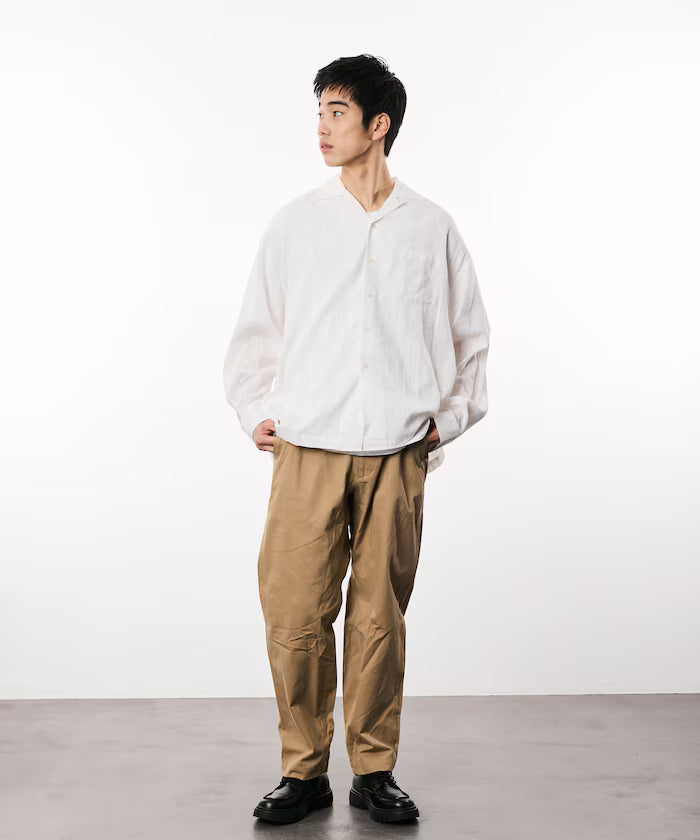 Dobby Woven Long Sleeve Open Collar Shirt / Big Silhouette