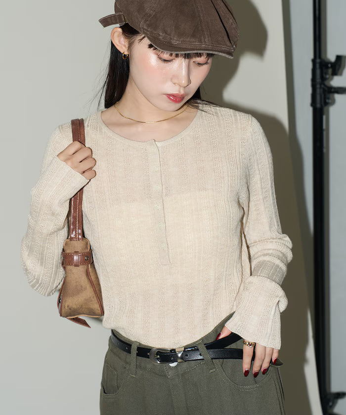 Ribbed Henry Neck Knit Limited Edition - Natural