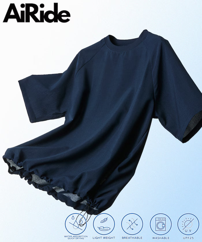 AiRide/Air Ride Relaxed Fit Raglan Short Sleeve Pullover/Moisture Wicking/UV Cut/Hem Code [Limited Edition] - Navy